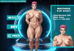 auction hypnotizer2000 market multiverse muscular muscular_arms muscular_female muscular_legs muscular_thighs overwatch pink_hair slave slave_auction slave_market slavegirl zarya