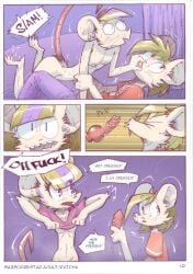anthro blush bodily_fluids breasts brother clothing digital_media_(artwork) dildo duo female fur hair hi_res incest male male/female mammal mouse murid murine nipples nude ratcha rodent sibling simple_background sister text twins
