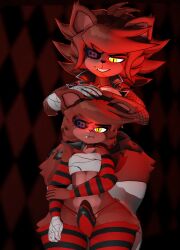 animatronic anthro anthro_on_anthro big_thighs blender blender_(artwork) blender_(software) blender_eevee boner boner_in_pants boner_under_clothes brother_and_sister bulge_through_clothing cally3d clothed crossdressing cryptiacurves dominant_anthro dominant_female fap_nights_at_frenni's female female_on_top femboy femboysub fexa fexa_(cally3d) fexa_(cryptia) fexa_(cryptiacurves) fexa_(zanicart) five_nights_at_freddy's fnaf foxy_(cally3d) foxy_(fnaf) fredina's_nightclub hard_cock height_difference male nepisko panties penis rule_63 thick_thighs thighhighs