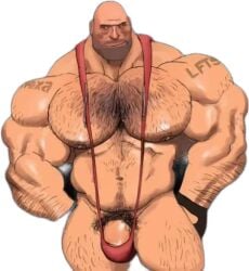 1boy banana_hammock heavy_(team_fortress_2) heavy_weapons_guy male mankini mge mge_brother muscular muscular_male red_mankini remert solo team_fortress_2 tf2