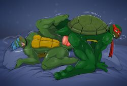 2boys anal anal_sex animal_genitalia anthro anthro/anthro anthro_on_anthro anthro_penetrated anthro_penetrating anthro_penetrating_anthro biting_lip biting_own_lip brothers duo erection gay gay_sex genital_slit genitals green_body green_skin incest kneeling looking_pleasured lying male male/male mishajeans muscular muscular_anthro muscular_male mutual_anal mutual_penetration on_back penetration penile penile_penetration penis penis_in_ass raised_tail reptile scalie sex siblings side_view tail teenage_mutant_ninja_turtles tongue tongue_out turtle turtle_shell yaoi