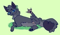 6_breasts blue_eyes breasts cinderpelt_(warriors) female feral fluffy fluffy_tail freckles fur genitals head_tuft multi_breast nipples pink_nipples pink_pussy pink_vulva pussy raised_leg scar solo tail tuft vaginal_penetration vulva warriors_(book_series)