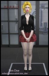 3d big_breasts big_breasts big_breasts blonde_hair curvy curvy_body curvy_female curvy_figure curvy_hips english english_text grey_skin high_heels miss_bots(sim_doe) no_sex original_characters parris(sim_doe) revealing_clothes revealing_outfit robot robot_girl robot_humanoid school_uniform schoolgirl_uniform sim_doe sims sims4 sims_4 the_sims the_sims_4