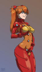 1futa asuka_langley_sohryu balls bodysuit breasts bulge clothed clothing dickgirl flaccid flannaganthered fully_clothed futa_only futanari grey_background human looking_down medium_breasts neon_genesis_evangelion orange_hair pale_skin plugsuit rebuild_of_evangelion solo solo_futa standing test_plugsuit testicles