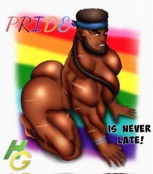 bara big_ass big_pecs big_pectorals gay hegassensaga looking_at_viewer muscular muscular_ass muscular_male on_fours original_character pride_month smiling smiling_at_viewer tagme