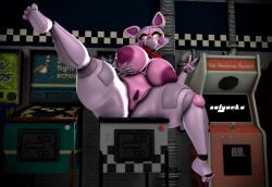 3d_(artwork) 4_toes animatronic anthro anus arcade_machine areola big_areola big_breasts bow_tie breasts canid canine curvy_figure dark_areola dark_nipples digital_media_(artwork) english_text feet female five_nights_at_freddy's five_nights_at_freddy's:_sister_location fox funtime_foxy_(fnaf) gesture glowing glowing_eyes hand_gesture hand_on_breast heart_pupils hi_res holding_breast huge_breasts looking_at_viewer machine mammal nude nude_anthro nude_female pussy raised_leg robot robot_anthro scottgames sister_location sitting solo source_filmmaker_(artwork) spread_legs spreading text thick_thighs toes v_sign voluptuous_anthro voluptuous_female vulva watermark wide_hips zelyonka