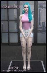3d candice(sim_doe) cyan_hair english english_text grey_skin high_heels miss_bots(sim_doe) no_sex original_characters petite petite_body petite_female revealing_clothes revealing_outfit robot robot_girl robot_humanoid sim_doe sims sims4 sims_4 the_sims the_sims_4