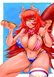 1girls 4th_of_july american_flag_bikini big_breasts bigass bikini eating hot_dog independence_day long_hair looking_at_viewer red_hair ryufboi sexy smile tan_body top_heavy virtual_youtuber vshojo vtuber zentreya zentreya_(cowboy_bikini)