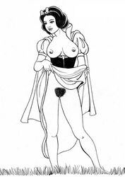 1girls clothing disney disney_princess female female_only front_view human lino_viapiano monochrome nipples pubic_hair skirt snow_white_(disney) snow_white_and_the_seven_dwarfs solo standing tagme