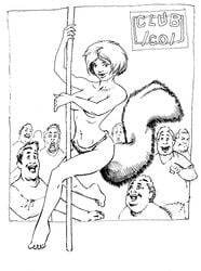 1girls artist_request doreen_green great_lakes_avengers marvel marvel_comics monochrome mutant pole_dancing squirrel_girl squirrel_girl_(marvel) straight_hair strip_club stripper_pole superheroine tagme tail topless