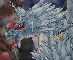 anthro balls blue_body blush bukkake censored cum cum_on_face dragon gangbang gay group group_sex hyoun knot male oral penis red_eyes scalie sex shining_(series) shining_tears shining_wind unknown_artist yaoi