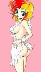 anime_style apron ass chicken eto_rangers female female_only human juuni_senshi_bakuretsu_eto_ranger looking_aside naked_apron pale_skin red_hair side_view solo standing tagme tart