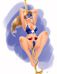 1girls artist_request courtney_whitmore dc dc_comics female female_only justice_society_of_america solo star-spangled_kid stargirl stripper_polearm superheroine uncensored