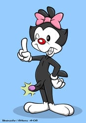 2008 8horns animaniacs anthro big_head black_fur brainsister cub dot_warner genderswap_(ftm) male male_only mostly_nude raised_finger rule_63 smile solo standing tagme toony white_gloves wink