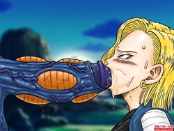 1boy 1girls alien_penis android_18 ballsack blonde_hair blowjob blue_eyes blue_penis cheek_bulge club_shaped_penis cock_worship dangling_testicles dark_toons_cave defeated dragon_ball excessive_saliva fellatio female foreskin fully_retracted_foreskin half-closed_eyes huge_cock human humanoid hybrid_penis intact just_the_tip low_hanging_balls male monster_cock mouthful nervous oral oral_sex partial_male penis_awe retracted_foreskin scrotum short_hair side_view straight sweat thick_penis uncut veiny_penis