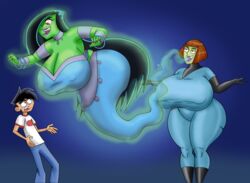 1boy 2girls breasts danny_fenton danny_phantom desiree female genie ghost green_skin madeline_fenton male milf nickelodeon possession red_eyes saturnxart venus_body