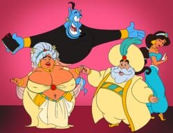 aladdin aladdin_(1992_disney_film) aladdin_(character) bbw blue_skin cucked_by_father cuckquean disney disney_princess fat genie genie_(aladdin) happy huge_breasts husband_and_wife married_couple milf netorare princess princess_jasmine rule_63 sad saturnxart shocked shortstack sultan_(aladdin) what