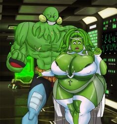 alien_girl ben_10 ben_10_alien_force chimera_sui_generis female green_eyes green_hair green_skin huge_breasts huge_hips husband husband_and_wife male saturnxart shocked_expression vilgax what why wife wtf