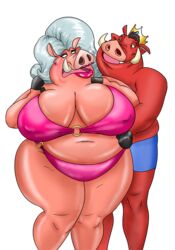 annoyed crown female gilf grey_hair happy huge_breasts huge_hips loincloth male pumbaa saturnxart sharla_(timon_and_pumbaa) the_lion_king timon_and_pumbaa what