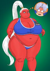 bbw big_breasts big_hips body_swap bonyu dragon_ball dragon_ball_z dragon_ball_z:_kakarot female male mtf_transformation red-skinned_female red_skin saturnxart shocked_expression transformation trunks_briefs white_hair