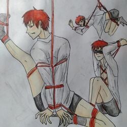 angry blush bondage character copyright kagami_taiga kuroko_no_basuke lemonramune red_hair shibari shy socks yaoi