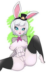 :3 abs anus aqua_eyes blue_eyes breasts bunny_blanc bunny_ears bunny_girl ever_after_high hat jose12mexico leporid mini_hat muscle_tone pussy rabbit tagme white_hair