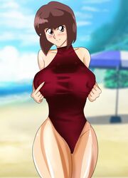 beach big_ass big_breasts fanart female guyvanity nabiki_tendo nipple_bulge nipples patreon_reward ranma_1/2 swimsuit tight_clothing