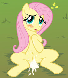 accurate_art_style after_sex blush bodily_fluids cum cum_in_pussy cum_inside equid equine female feral fluttershy_(mlp) friendship_is_magic genital_fluids genitals hasbro kajio mammal my_little_pony open_mouth pegasus pussy solo spread_pussy spreading wings