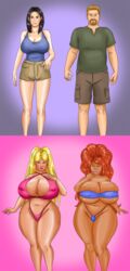 1girls 3girls bikini bimbo bimbofication blonde_hair bra female milf multiple_girls orange_hair panties rule_63 saturnxart sequence surprised_expression tanned_skin