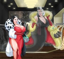 101_dalmatians cigarette cigarette_holder cruella_de_vil disney disney_villains fur_coat ghost happy saturnxart shopping shopping_bag smoking villain