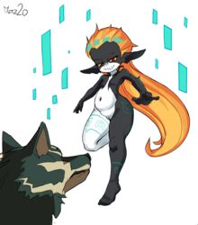 1girls canid canine canis duo female feral flat_chested floating fur genitals hi_res humanoid humanoid_pointy_ears long_hair looking_at_another male mammal metzgeray midna multicolored_body multicolored_fur navel nintendo no_helmet_imp_midna nude one_leg_up orange_hair pussy raised_leg red_eyes slightly_chubby solo_focus tattoo teeth the_legend_of_zelda twili twilight_princess two_tone_body two_tone_fur video_games wolf wolf_link yellow_sclera