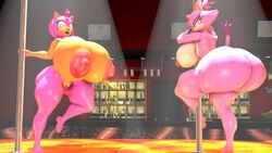 3d amy_rose anthro big_ass big_breasts big_butt blaze_the_cat minttoo sonic_(series) strip_club stripper_pole