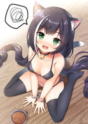 bikini cat_ears cat_girl cat_tail green_eyes handcuffs karyl_(princess_connect!) mauve speech_bubble swimsuit