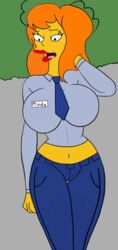 big_breasts drawingthings12 jeans mindy_simmons orange_hair red_hair the_simpsons thick_thighs