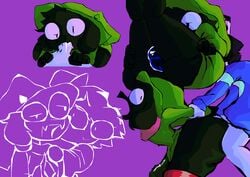 absurd_res anal anal_penetration anal_sex anthro anthro_penetrated big_ass black_body black_fur bodily_fluids bovid caprine capsut clothing cum cum_in_mouth cum_inside deltarune eyewear fellatio femboy fur genital_fluids genitals glasses goat green_clothing hands_behind_back hat headgear headwear hi_res huge_ass human human_on_anthro human_penetrating_anthro humanoid legs_up looking_back male male/male male_focus mammal open_mouth oral penetration penile penis penis_in_ass presenting purple_background raised_leg ralsei sex simple_background solo_focus thick_thighs thong undertale underwear video_games white_body