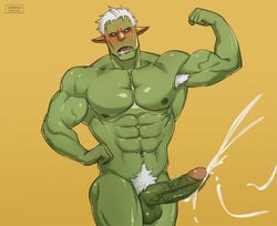 balls bara biceps blushing bodily_fluids bodybuilder cerberus_arts cum daddy dilf flexing genital_fluids genitals goblin goblin_king goblin_male green_skin hairy_armpits happy_trail hobgoblin male male_only muscles muscular muscular_male nipples nude open_mouth pecs penis rigurd shiny_skin solo tensei_shitara_slime_datta_ken that_time_i_got_reincarnated_as_a_slime thick_penis uncle veiny_penis white_hair