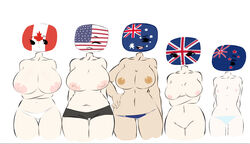 5girls american_flag angry areolae australia australia_(countryhumans) australian_flag big_breasts breast_size_difference breasts canada_(countryhumans) canadian_flag countryhumans countryhumans_girl crossed_arms female female_only flag flat_chest flawsy huge_breasts humanoid humanoidized lineup mostly_nude multiple_girls new_zealand new_zealand_(countryhumans) new_zealand_flag nude pale_skin panties personification petite puffy_nipples shy size_difference small_breasts smile standing tan thick_thighs thigh_gap union_jack united_kingdom united_kingdom_(countryhumans) united_states_of_america united_states_of_america_(countryhumans) white_background