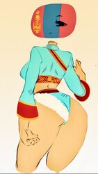 ass backview clothing countryhumans countryhumans_girl flawsy mongolia mongolia_(countryhumans) mongolian_flag tagme