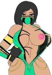 1girls 2d areola areolae assassin black_hair breasts cbear624 cleavage clothed clothes clothing commission dark-skinned_female dark_skin edenian fanart female green_eyes jade_(mk9) jade_(mortal_kombat) kunoichi mask masked mortal_kombat mortal_kombat_(2011) netherrealm_studios ninja nipples outfit solo waist wide_hips woman