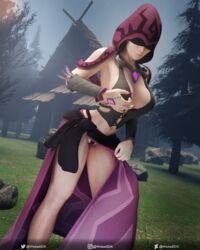 3d big_breasts blindfold breasts hood hoodie paladins seris_(paladins) sorceress tease teasing wicked3dx witch