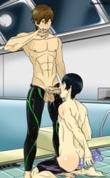 bara big_balls big_penis blowjob dildo free! gay goldenduck_(artist) huge_cock makoto_tachibana male male_only muscular muscular_male nanase_haruka_(free!) swimming_pool tachibana_makoto wet yaoi