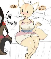 1boy 1girls aggressive_retsuko aggretsuko alternate_breast_size anthro big_breasts breasts fenneko fruitysnacks furry haida haida_(aggretsuko) imminent_sex mob_face sanrio smooth_fur tagme thick_thighs