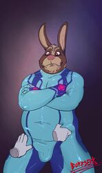 2020 absurd_res anthro balls_outline belly belly_grab buckteeth bulge burrserk clothing crossed_arms floppy_ears genital_outline grope hand_on_leg hand_on_thigh hare hi_res lagomorph leporid long_ears male male_only mammal mature_male metroid muscular navel nintendo pecs penis_outline peppy_hare pink_nose portrait red_eyes signature simple_background slightly_chubby solo standing star_fox teeth thick_thighs three-quarter_portrait tight_clothing video_games zero_suit