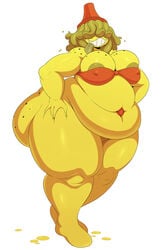 1girls belly_button big_ass big_breasts big_butt bottle_cap chubby chubby_female dreadlocks dripping female_focus female_only freckled_ass freckled_breasts freckles hornymustardsauce ma_mustard_(hornymustardsauce) mustard overweight red_bra red_cap smile smug solo sssonic2 thick_ass thick_thighs thigh_grab tongue tongue_out tongue_sticking_out white_background yellow_body yellow_skin