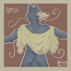 absurd_res ass beastars blue_body blue_fur briznaburr canid canine canis fur grey_body grey_fur hi_res legoshi_(beastars) male male_only mammal nude side_view solo tasteful_nudity wolf