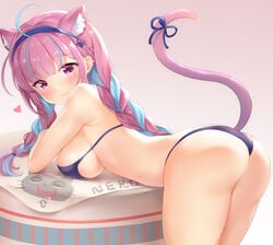 ass cat_ears catgirl hololive hololive_gen_2 hololive_japan looking_at_viewer minato_aqua nikoo panties pink_hair thighs underwear virtual_youtuber