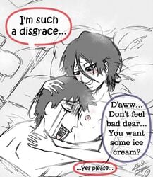 1boy 1boy1girl 1girls after_sex bleach coffeetheseeker crying elotch_brown_(coffeetheseeker) english english_text failing_no_nut_november female kuchiki_rukia male no_nut_november original_character photo signature straight text watermark zip-a-tone