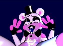 3d ahe_gao animatronic bear bear_ears blue_eyes bowtie cum_in_mouth cum_on_body cum_on_face five_nights_at_freddy's freddy_fazbear's_pizzeria_simulator helpy no_breasts no_nipples peace_sign pink_body robot tongue tongue_out tophat ultimate_custom_night white_body