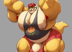 animal_humanoid armpit_hair bara barazoku belly big_belly big_bulge big_muscles body_hair bowser bulge clothing croconut hair hi_res huge_bulge huge_muscles humanoid hyper hyper_bulge hyper_muscles itzcharlie kosmonius male male_only mario_(series) musclegut muscular nintendo red_hair scalie scalie_humanoid shirt solo tank_top topwear video_games