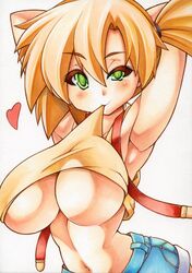 1girls alternate_breast_size big_breasts blush breasts female female_only green_eyes heart heart-shaped_pupils kasumi_(pokemon) large_breasts nintendo orange_hair pokemon solo underboob yutakasan-love